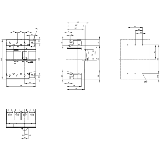 Switch disconnector 3VA1 IEC frame 630 4-pole SD100, In500 A without overloa...