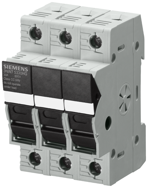 SENTRON, fuse holder, class CC, 3-pole, In 30 A, Un AC 600 V
