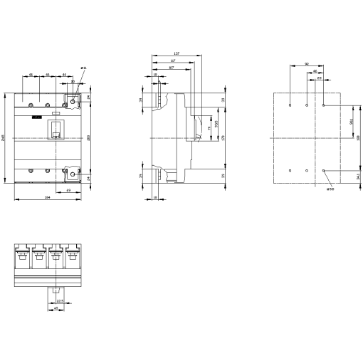 Switch disconnector 3VM1 IEC frame 630 4-pole SD100, In500 A without overloa...