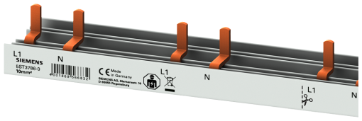 Compact pin busbar, 10 mm2, connection 1PN AFDD 5SM6  RCBO 2-pole