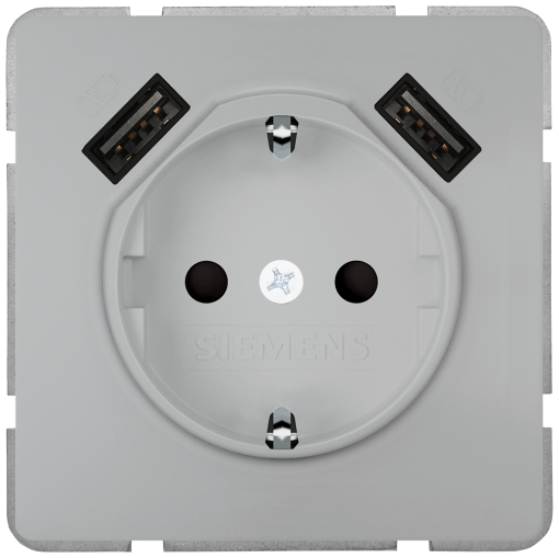 DELTA style SCHUKO socket outlet with double USB charger, platinum metallic