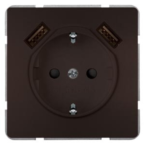 DELTA style SCHUKO socket outlet with double USB charger, chocolate