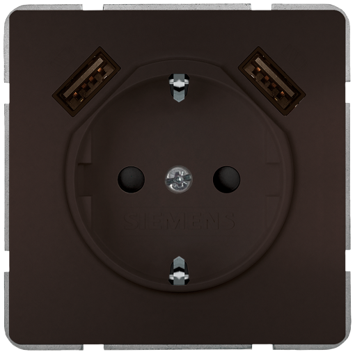 DELTA style SCHUKO socket outlet with double USB charger, chocolate