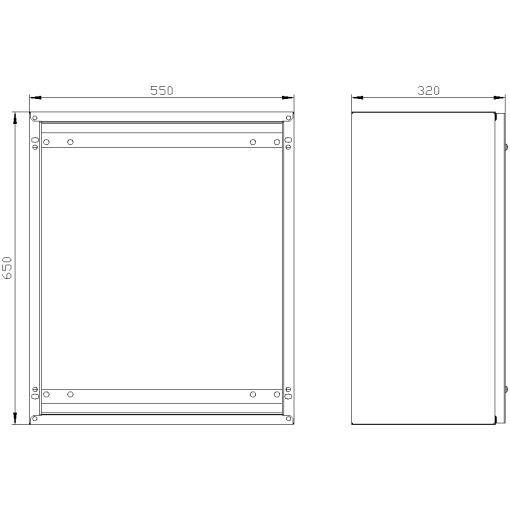 SK1 marshaling box, IP55 H650, W550, D320 screwed front plate