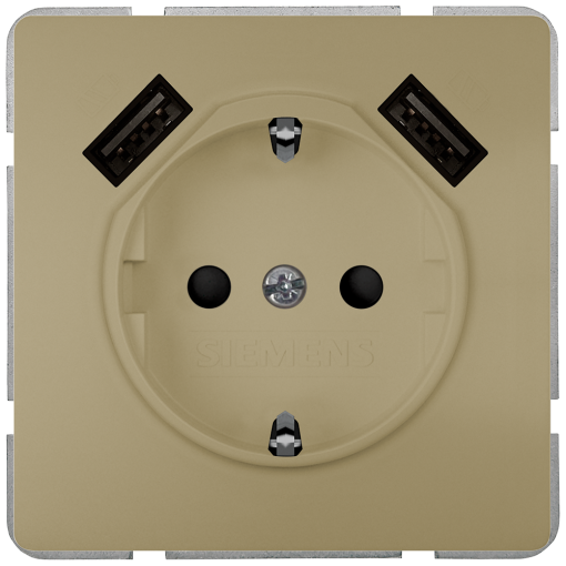 DELTA style SCHUKO socket outlet with double USB charger, gold