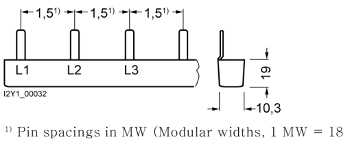 Pin busbar, 16 mm² connection 3 x 3 x 1 x phaseASFC safe to touch