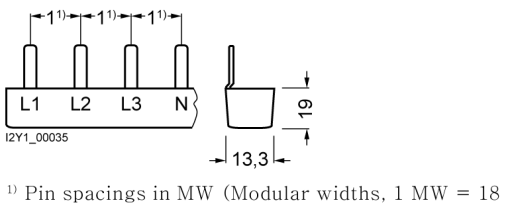 Pin busbar, 16 mm² connection 3 x 4-phase safe to touch