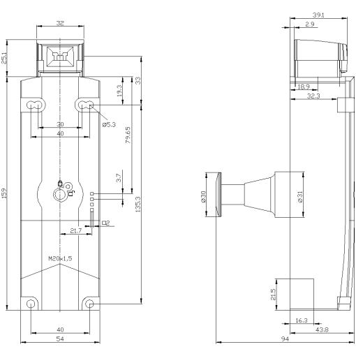 Safety position switch locking force 1300N, 3X