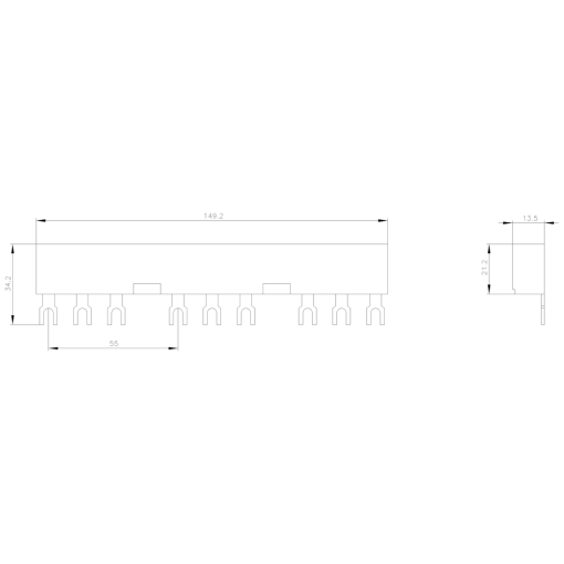 3-ph. busbars modular spacing 55 mm for 3 switches connections in fork shape