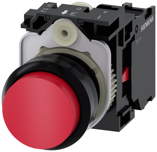 Pushbutton, 22 mm, round, plastic, red, button, 1 NC