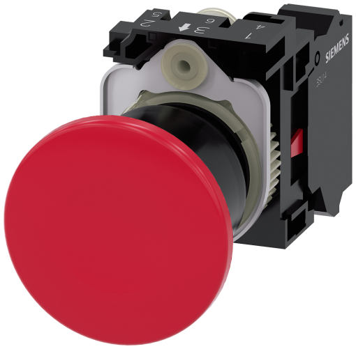 Mushroom pushbutton, 22 mm, round, plastic, red, 1 NC