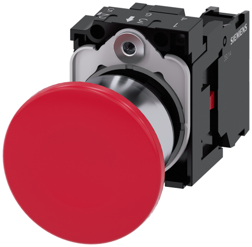 Mushroom pushbutton, 22 mm, round, metal, high gloss, red, 1 NC