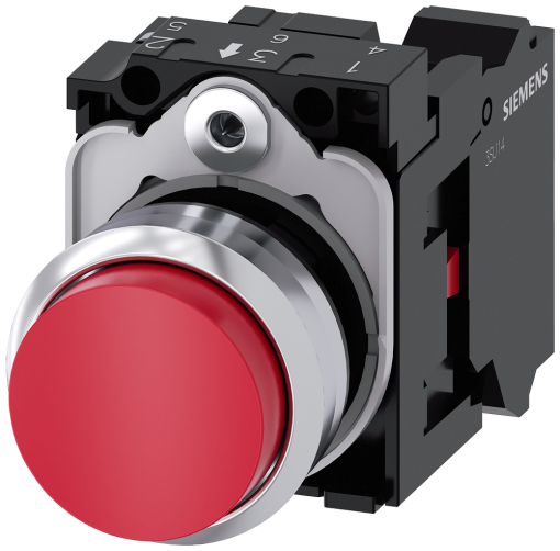 Pushbutton, 22 mm, round, metal, high gloss, red, button, 1 NC