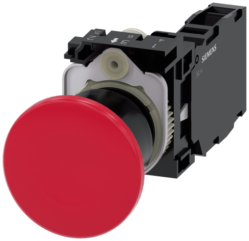 Mushroom pushbutton, 22 mm, round, plastic, red, 1 NO  1 NC