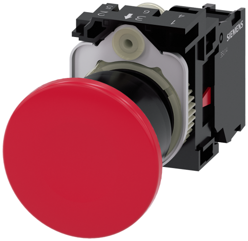 Mushroom pushbutton, 22 mm, round, plastic, red, 1 NC