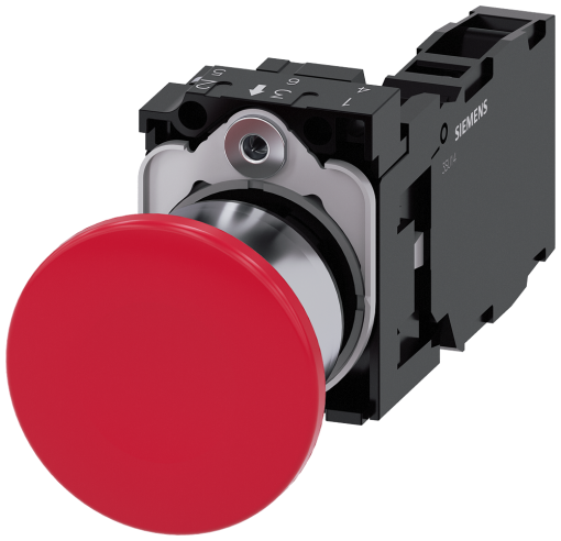 Mushroom pushbutton, 22 mm, round, metal, high gloss, red, 1 NO  1 NC