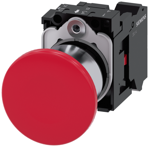 Mushroom pushbutton, 22 mm, round, metal, high gloss, red, 1 NC