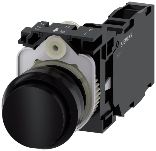 Pushbutton, 22 mm, round, plastic, black, button, 1 NO  1 NC