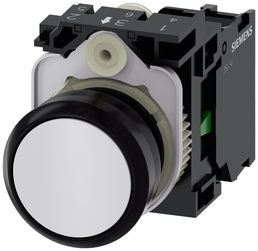 Pushbutton, 22 mm, round, plastic, white, pushbutton, flat, momentary contact...