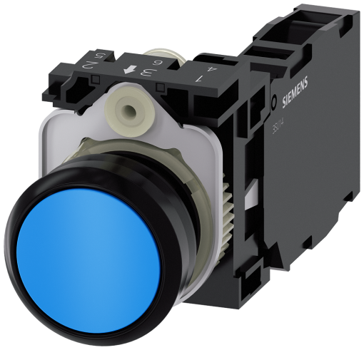 Pushbutton, 22 mm, round, plastic, blue, button, 1 NO  1 NC