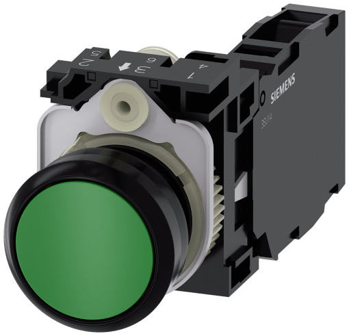 Pushbutton, 22 mm, round, plastic, green, button, 1 NO  1 NC