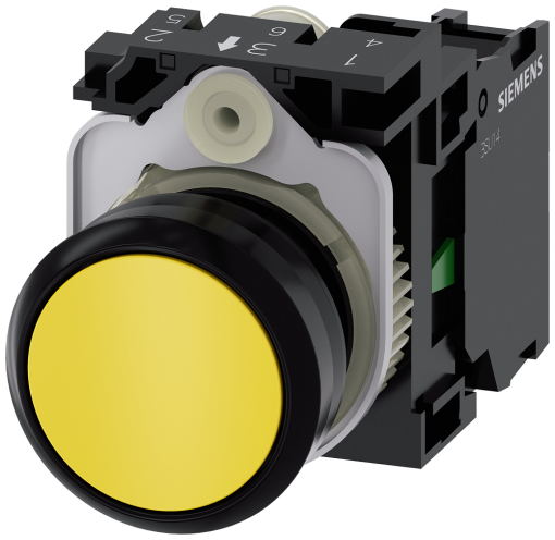 Pushbutton, 22 mm, round, plastic, yellow, button, 1 NO