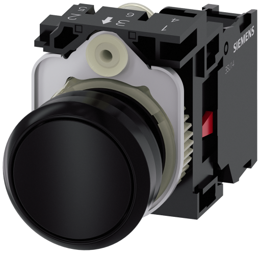 Pushbutton, 22 mm, round, plastic, black, button, 1 NC