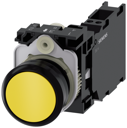 Pushbutton, 22 mm, round, plastic, yellow, button, 1 NO  1 NC