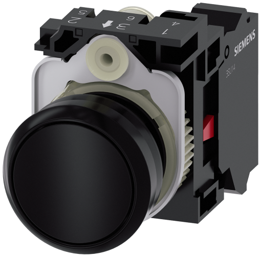 Pushbutton, 22 mm, round, plastic, black, button, 1 NC