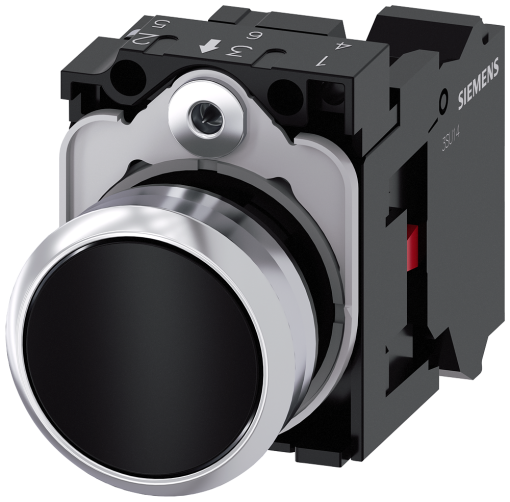 Pushbutton, 22 mm, round, metal, high gloss, black, button, 1 NC