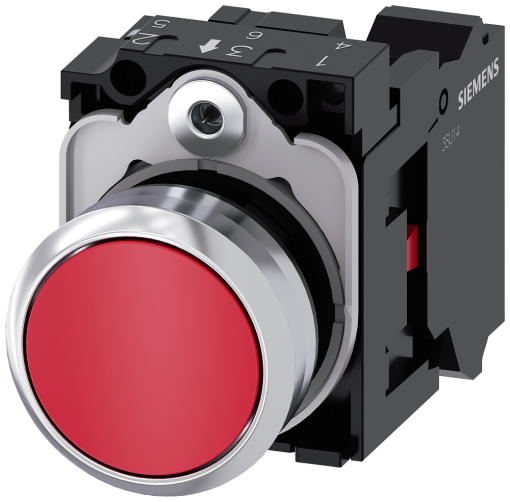 Pushbutton, 22 mm, round, metal, high gloss, red, button, 1 NC