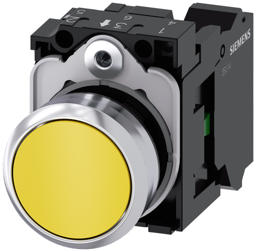 Pushbutton, 22 mm, round, metal, high gloss, yellow, button, 1 NO