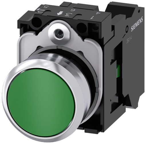 Pushbutton, 22 mm, round, metal, high gloss, green, button, 1 NO