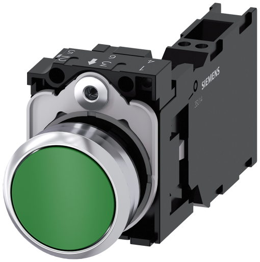 Pushbutton, 22 mm, round, metal, high gloss, green, button, 1 NO  1 NC