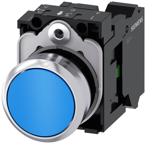 Pushbutton, 22 mm, round, metal, high gloss, blue, button, 1 NO