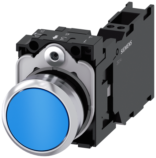 Pushbutton, 22 mm, round, metal, high gloss, blue, button, 1 NO  1 NC