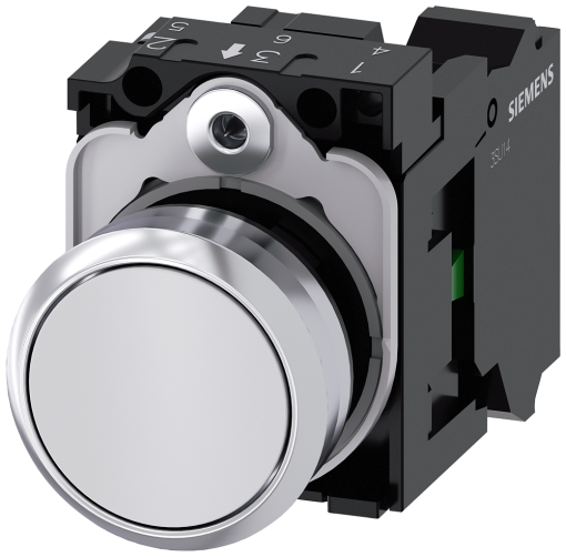 Pushbutton, 22 mm, round, metal, high gloss, white, button, 1 NO