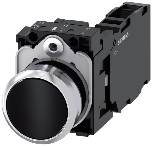 Pushbutton, 22 mm, round, metal, high gloss, black, button, 1 NO  1 NC