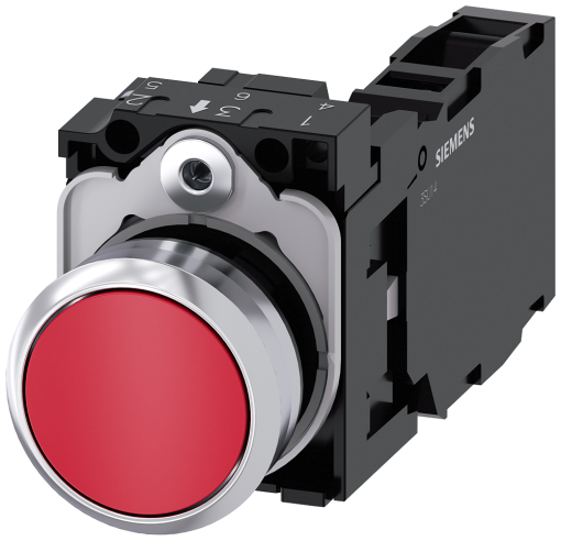 Pushbutton, 22 mm, round, metal, high gloss, red, button, 1 NO  1 NC