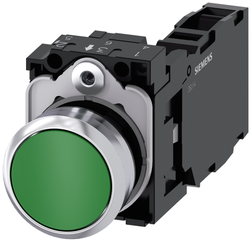 Pushbutton, 22 mm, round, metal, high gloss, green, button, 1 NO  1 NC