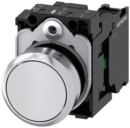 Pushbutton, 22 mm, round, metal, high gloss, white, button, 1 NO