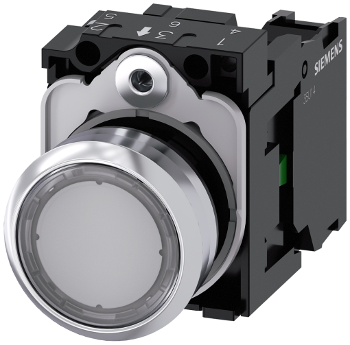 Pushbutton, 22 mm, round, metal, high gloss, clear, button, 1 NO