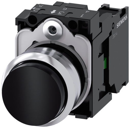 Pushbutton, 22 mm, round, metal, high gloss, black, button, 1 NO