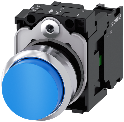 Pushbutton, 22 mm, round, metal, high gloss, blue, button, 1 NO