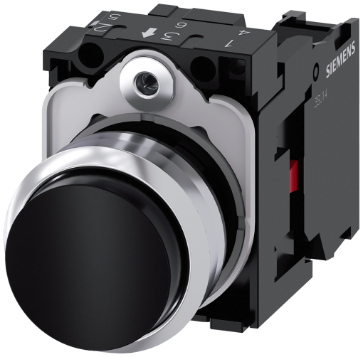 Pushbutton, 22 mm, round, metal, high gloss, black, button, 1 NC