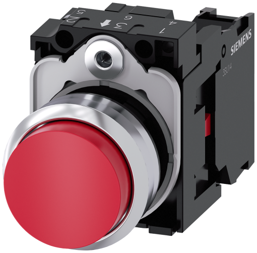 Pushbutton, 22 mm, round, metal, high gloss, red, button, 1 NC