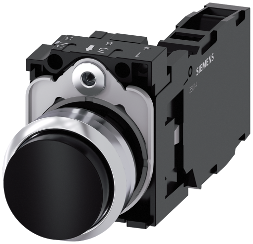 Pushbutton, 22 mm, round, metal, high gloss, black, button, 1 NO  1 NC