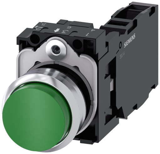 Pushbutton, 22 mm, round, metal, high gloss, green, button, 1 NO  1 NC