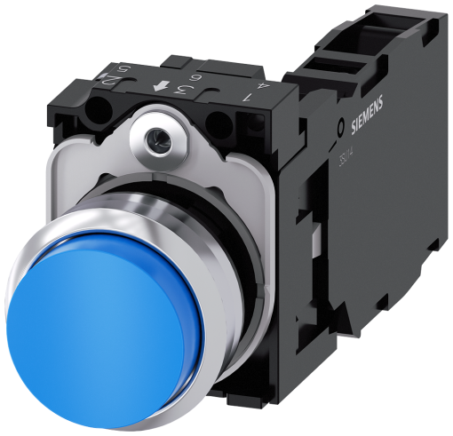 Pushbutton, 22 mm, round, metal, high gloss, blue, button, 1 NO  1 NC