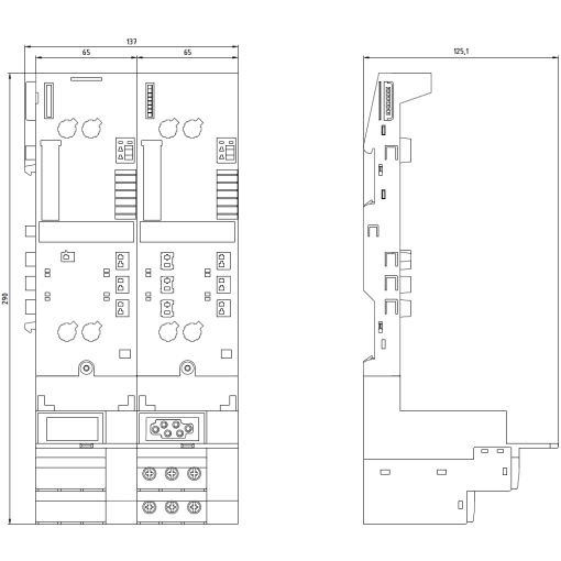 Terminal module 130 mm for F-RS1E -X with supply line connection